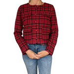 Burgundy Plaid Round Neck Button Down Jacket