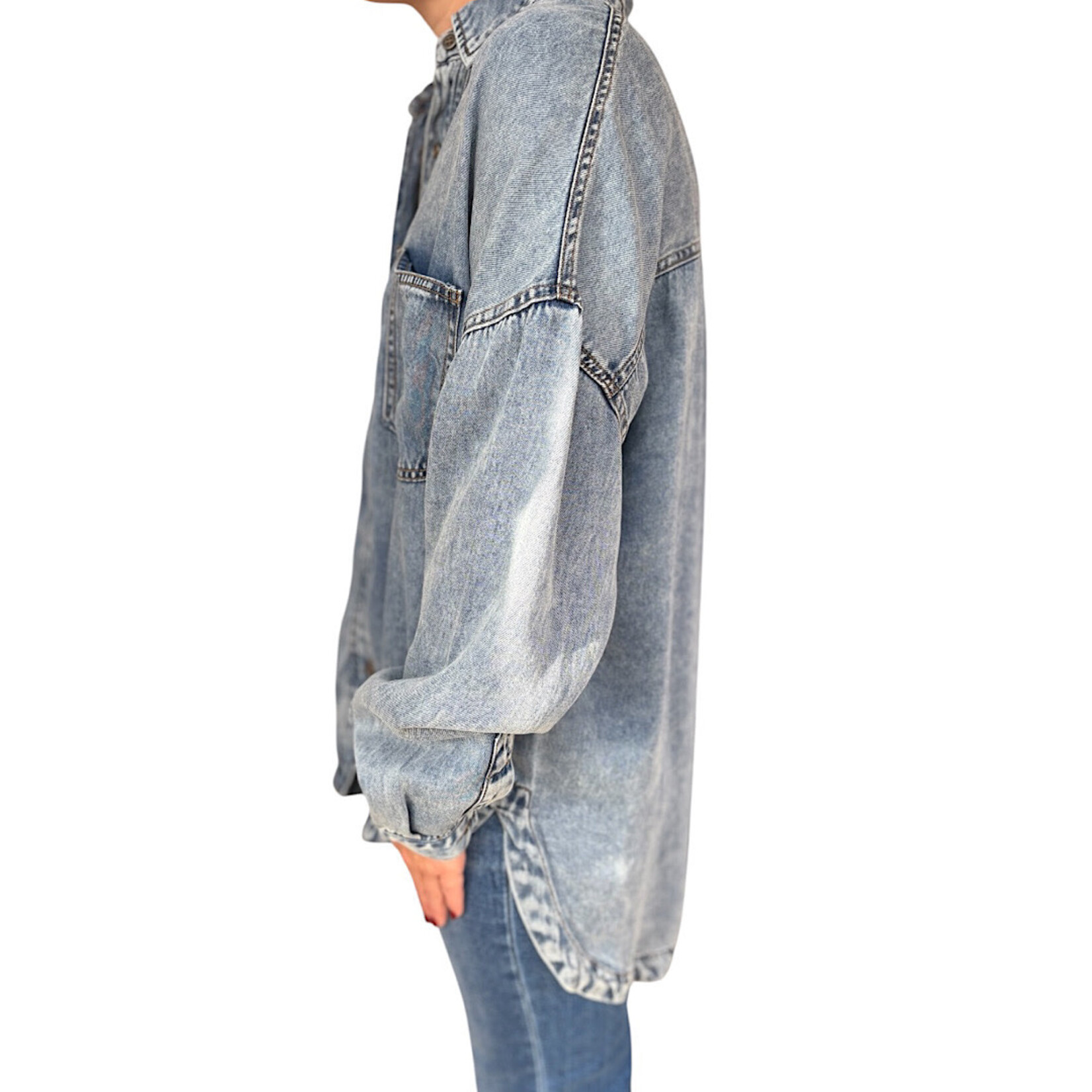 Chambray Washed Button Down Long Sleeve Shirt