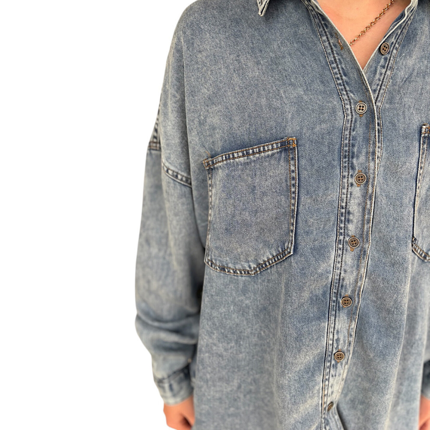 Chambray Washed Button Down Long Sleeve Shirt