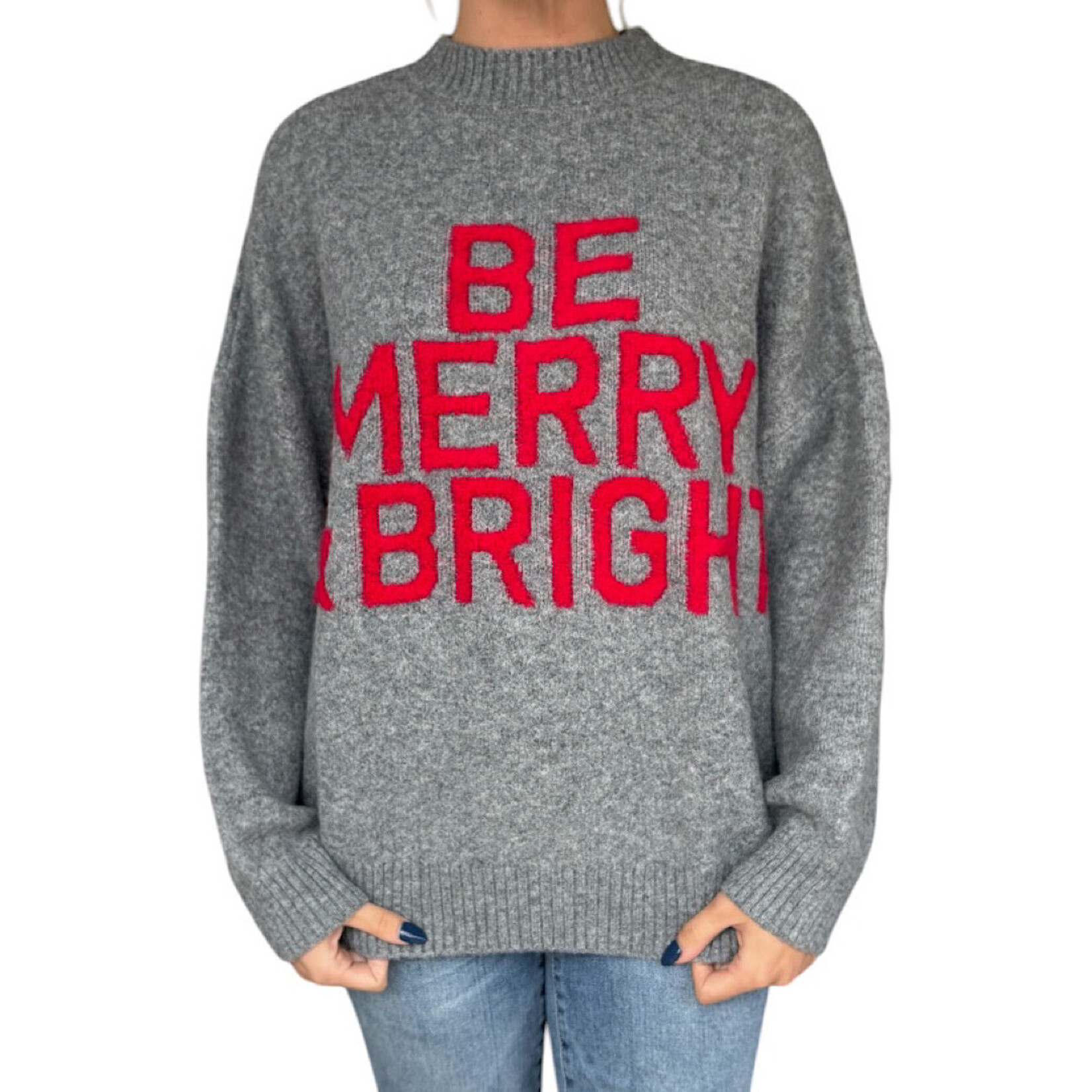 Charcoal Be Merry & Bright Crewneck Knit Pullover Sweater