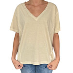 Khaki Washed Raw Edge V-Neck Short Sleeve Top