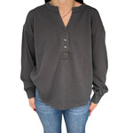 Charcoal Washed Ribbed Long Sleeve Henley Knit Top