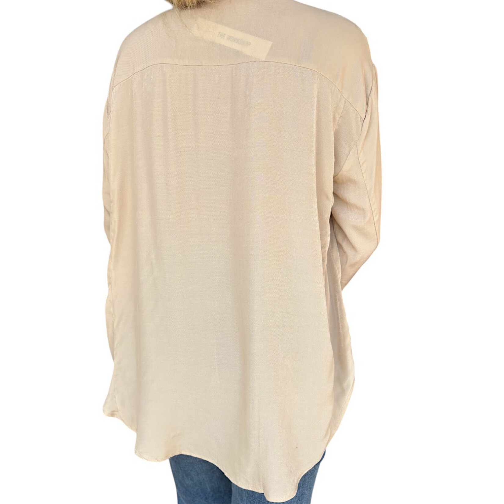 Light Khaki Oversized Button Down Long Sleeve Shirt