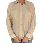 Light Khaki Oversized Button Down Long Sleeve Shirt