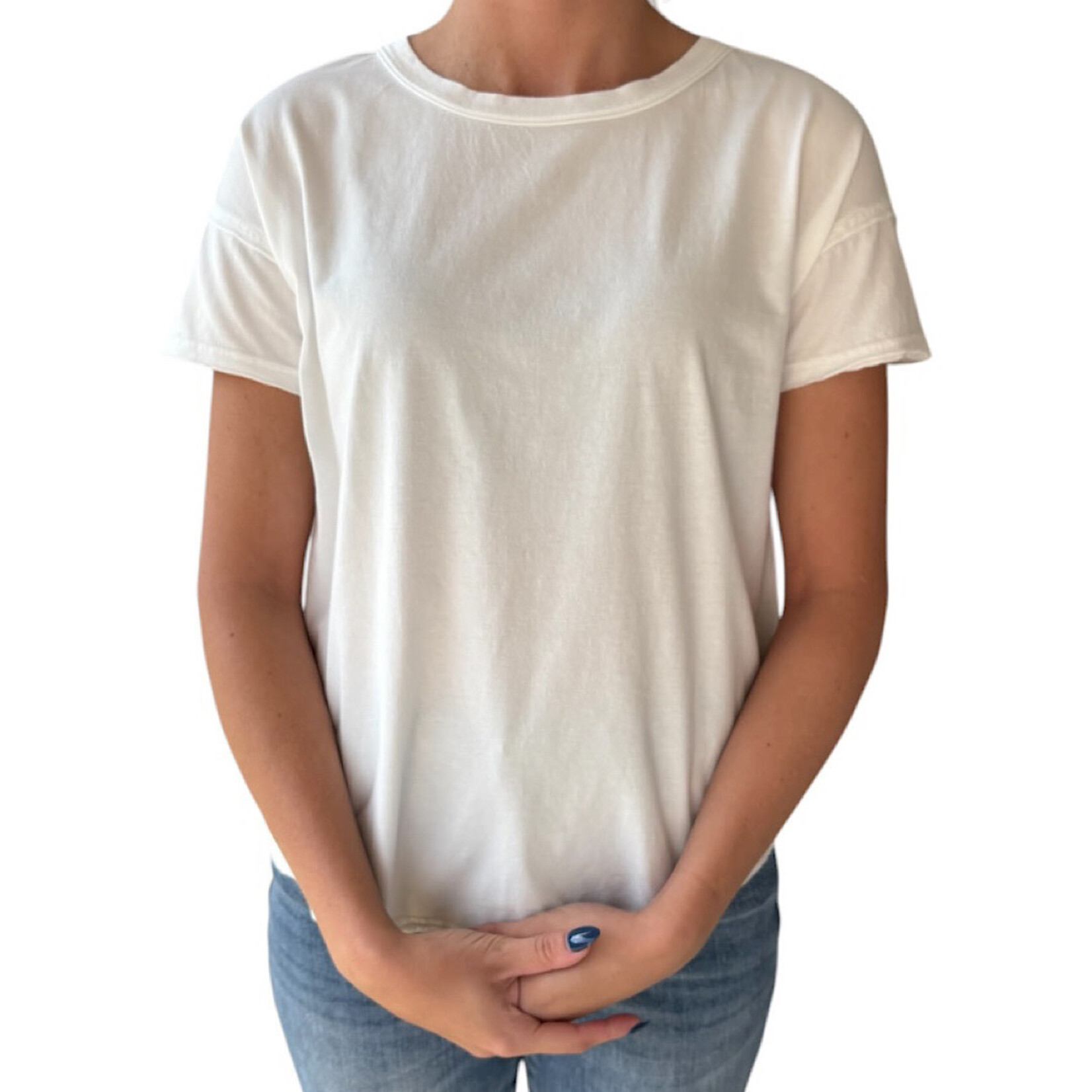 White Exposed Seam Raw Edge Short Sleeve Knit Top