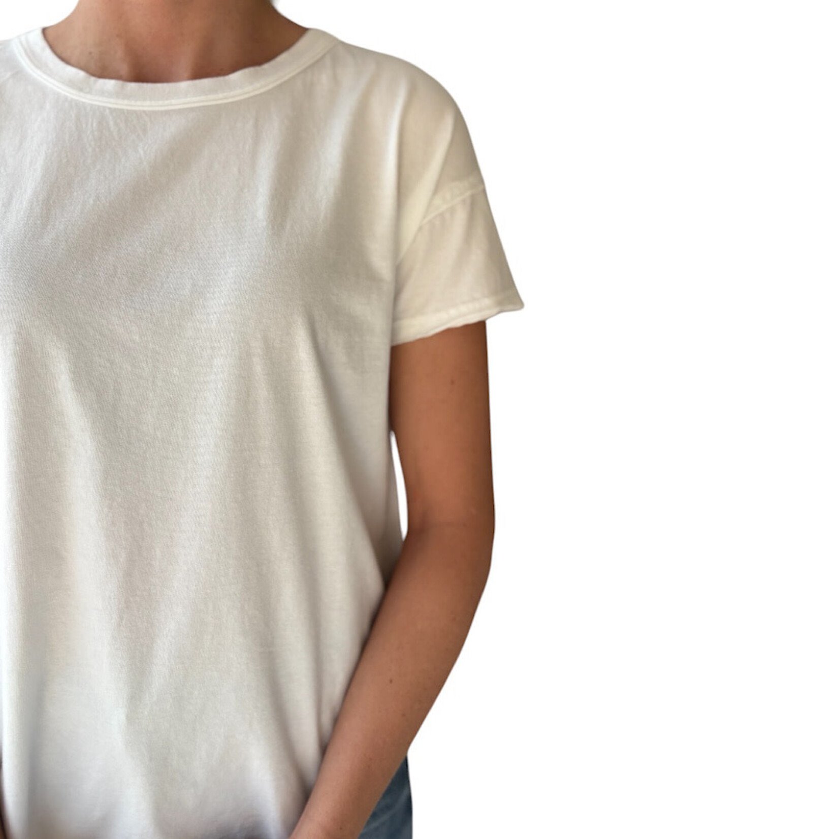 White Exposed Seam Raw Edge Short Sleeve Knit Top