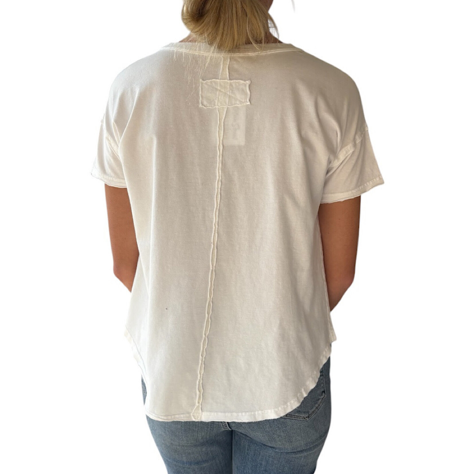 White Exposed Seam Raw Edge Short Sleeve Knit Top