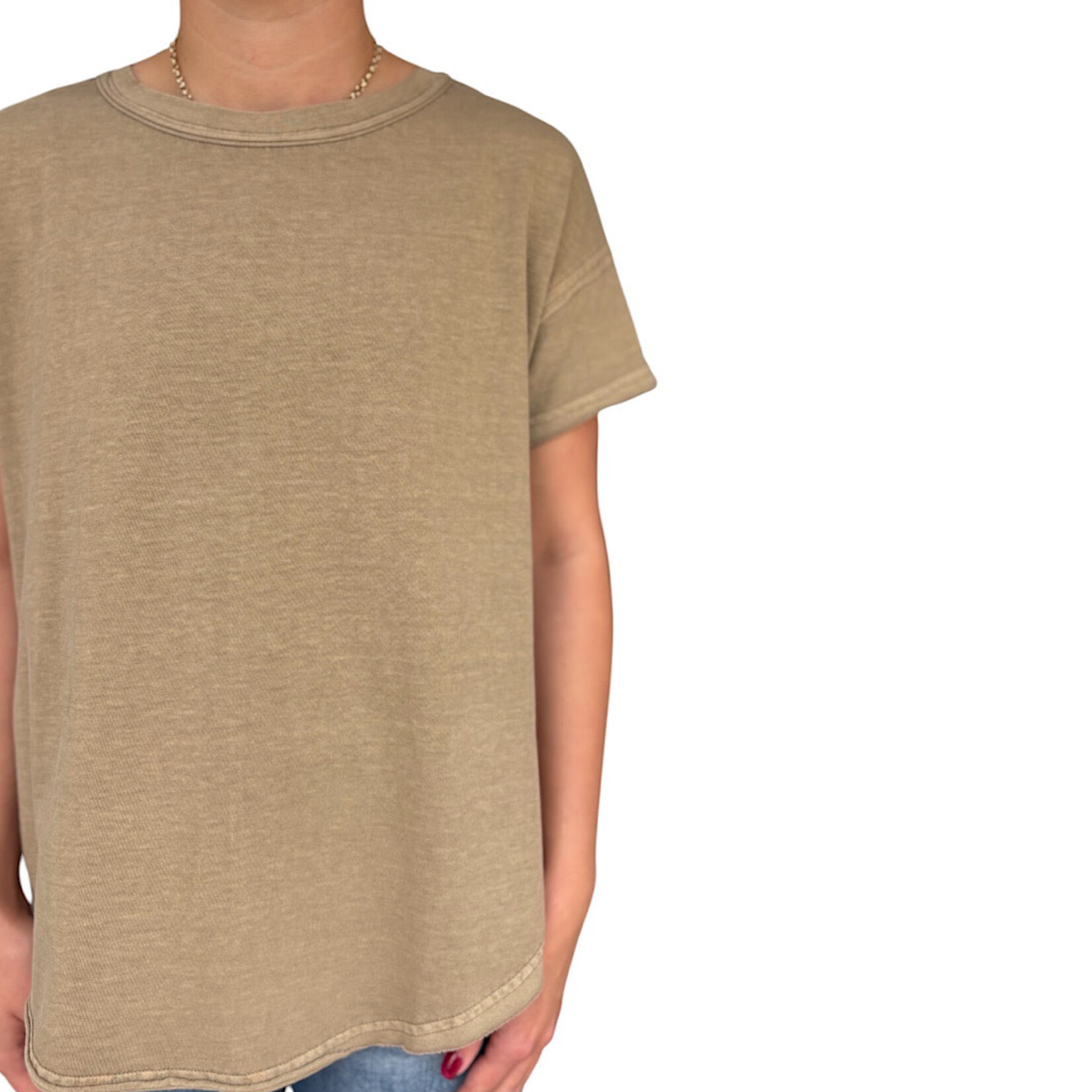 Mocha Exposed Seam Raw Edge Short Sleeve Knit Top