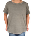 Grey Exposed Seam Raw Edge Short Sleeve Knit Top