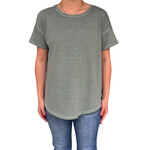 Green Exposed Seam Raw Edge Short Sleeve Knit Top