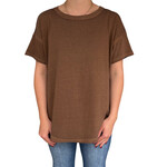Brown Exposed Seam Raw Edge Short Sleeve Knit Top