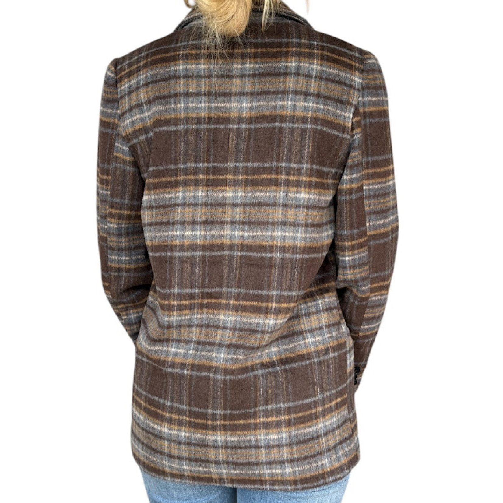 Brown Multi Plaid Notch Collar Button Front Long Line Coat