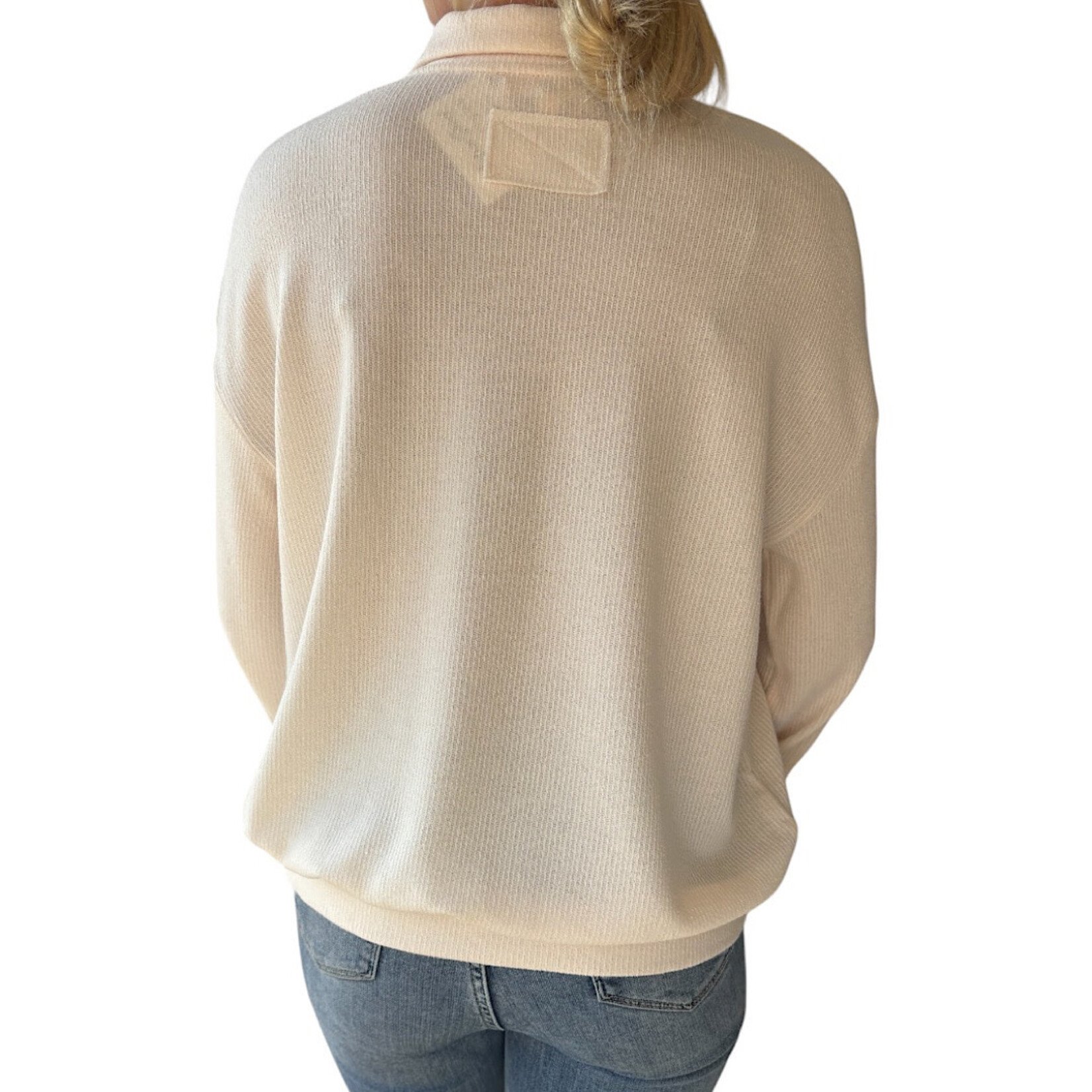Cream Collared Half Snap Button Long Sleeve Knit Top