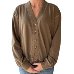 Brown Washed Detail Button Down Long Sleeve Cardigan