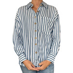Blue Stripe Collared Button Down Long Sleeve Shirt