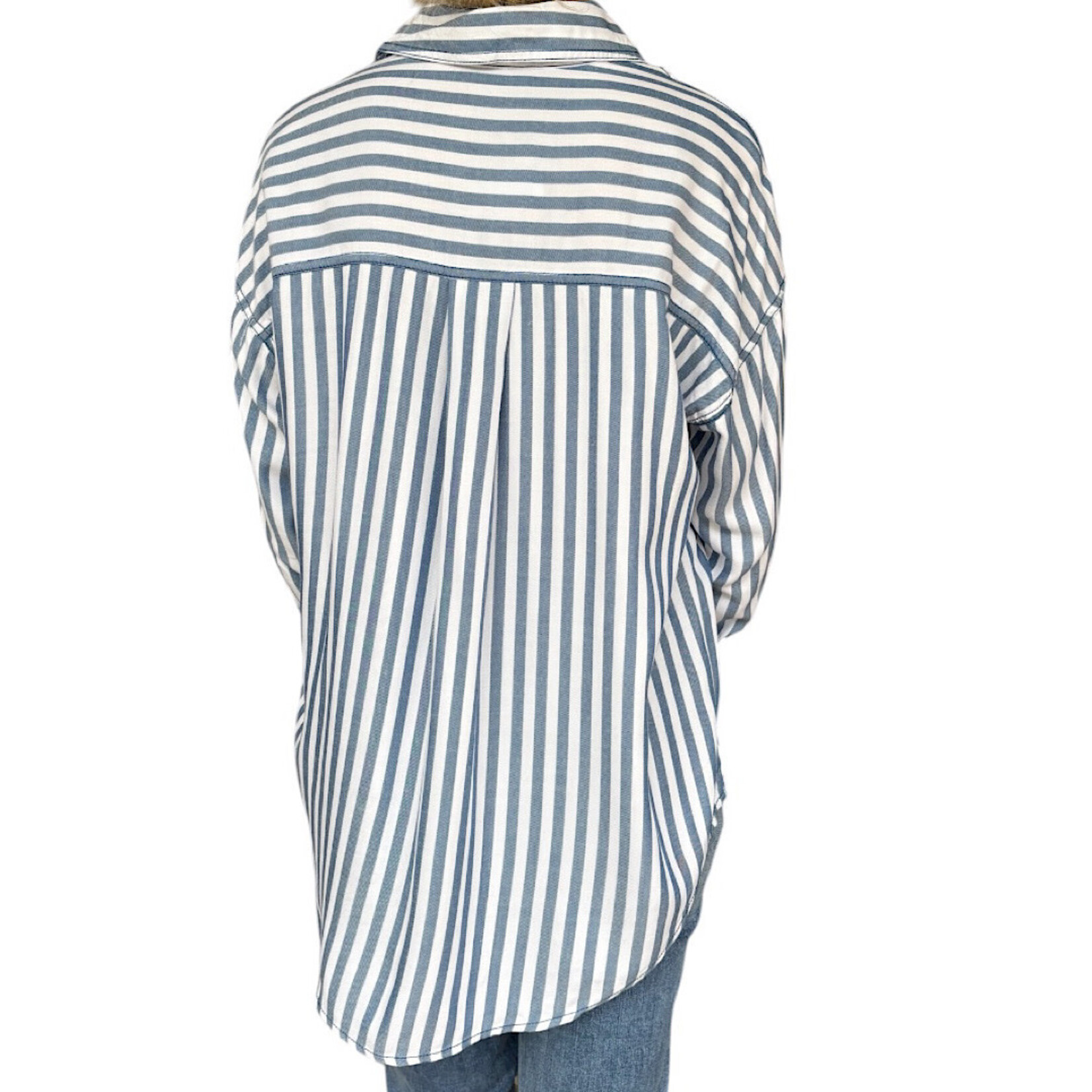 Blue Stripe Collared Button Down Long Sleeve Shirt