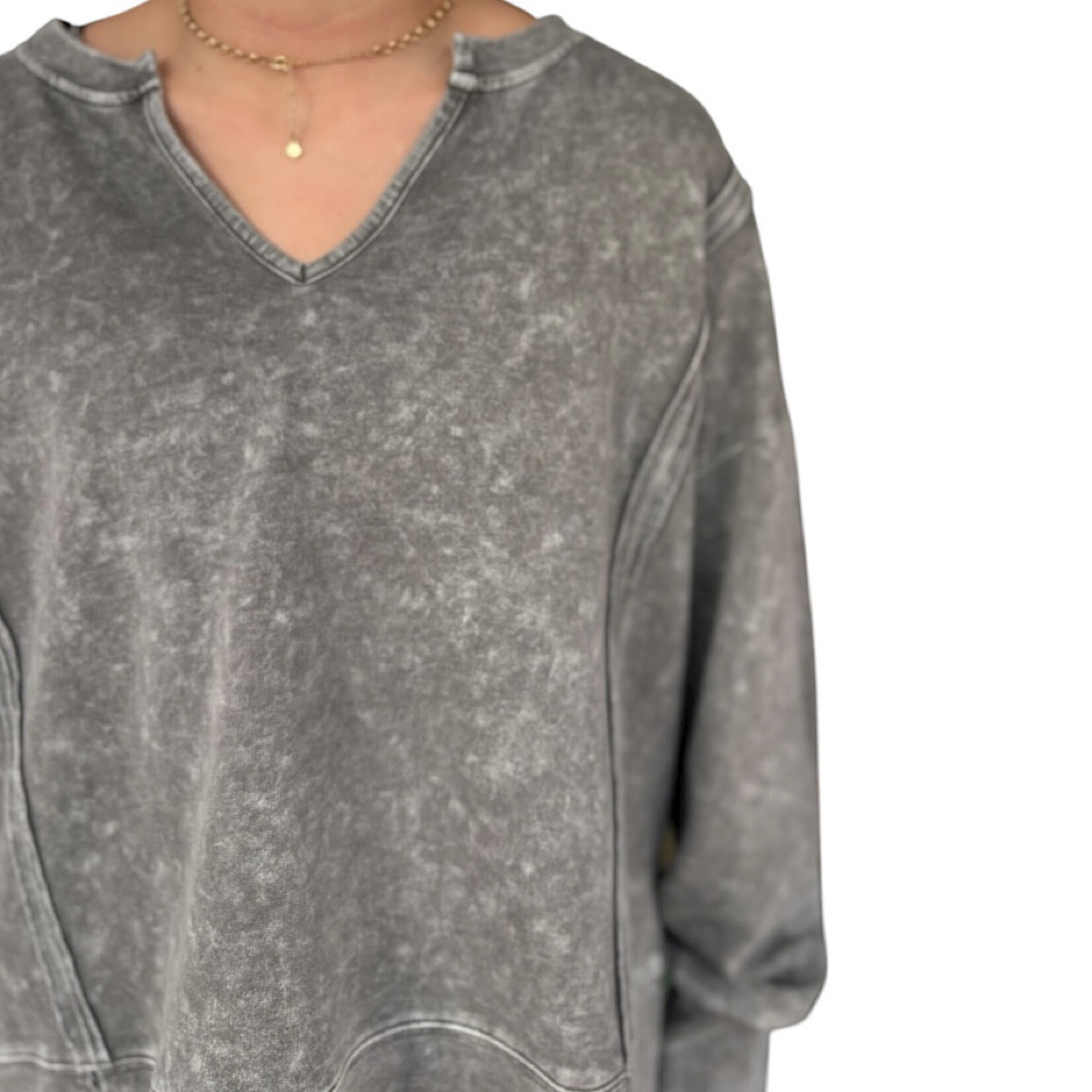 Black Washed Exposed Seam Long Sleeve Knit Top