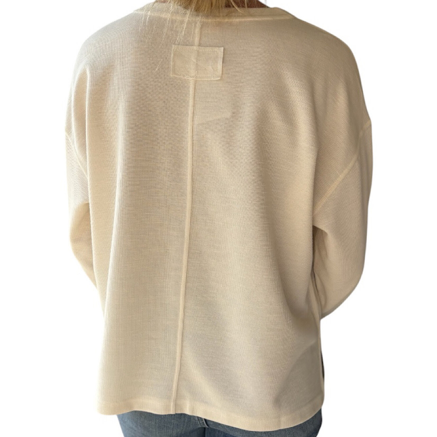 Oatmeal Round Neck Drop Shoulder Raw Edge Marled Knit Top