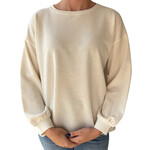 Oatmeal Round Neck Drop Shoulder Raw Edge Marled Knit Top