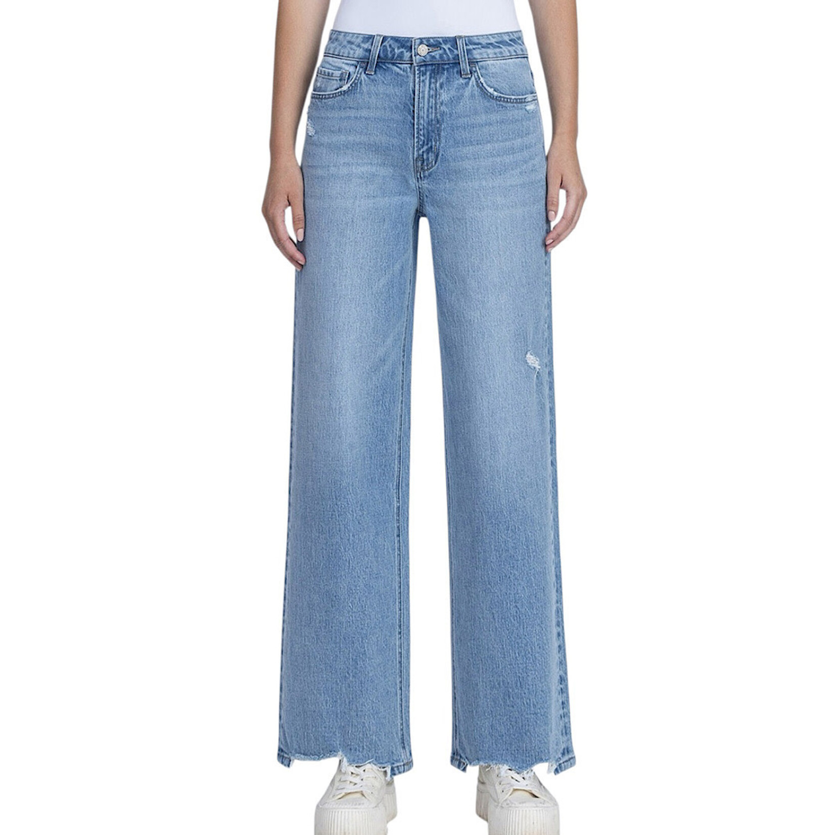 Vervet T7080 Allure High Rise Distressed Hem Wide Leg Jean