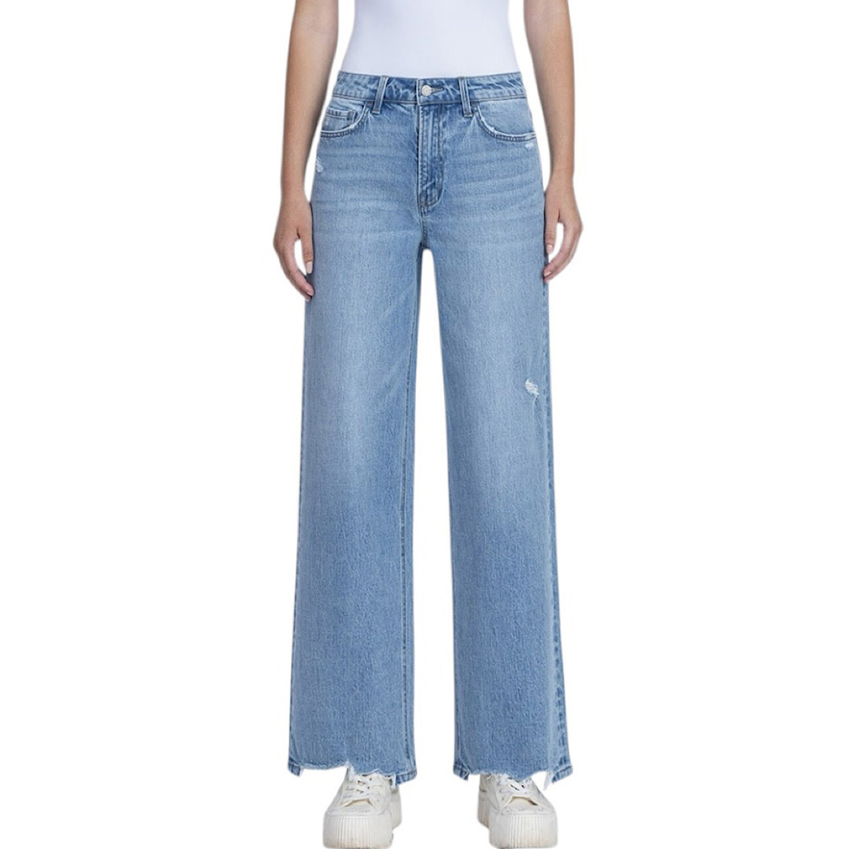 Vervet T7080 Allure High Rise Distressed Hem Wide Leg Jean