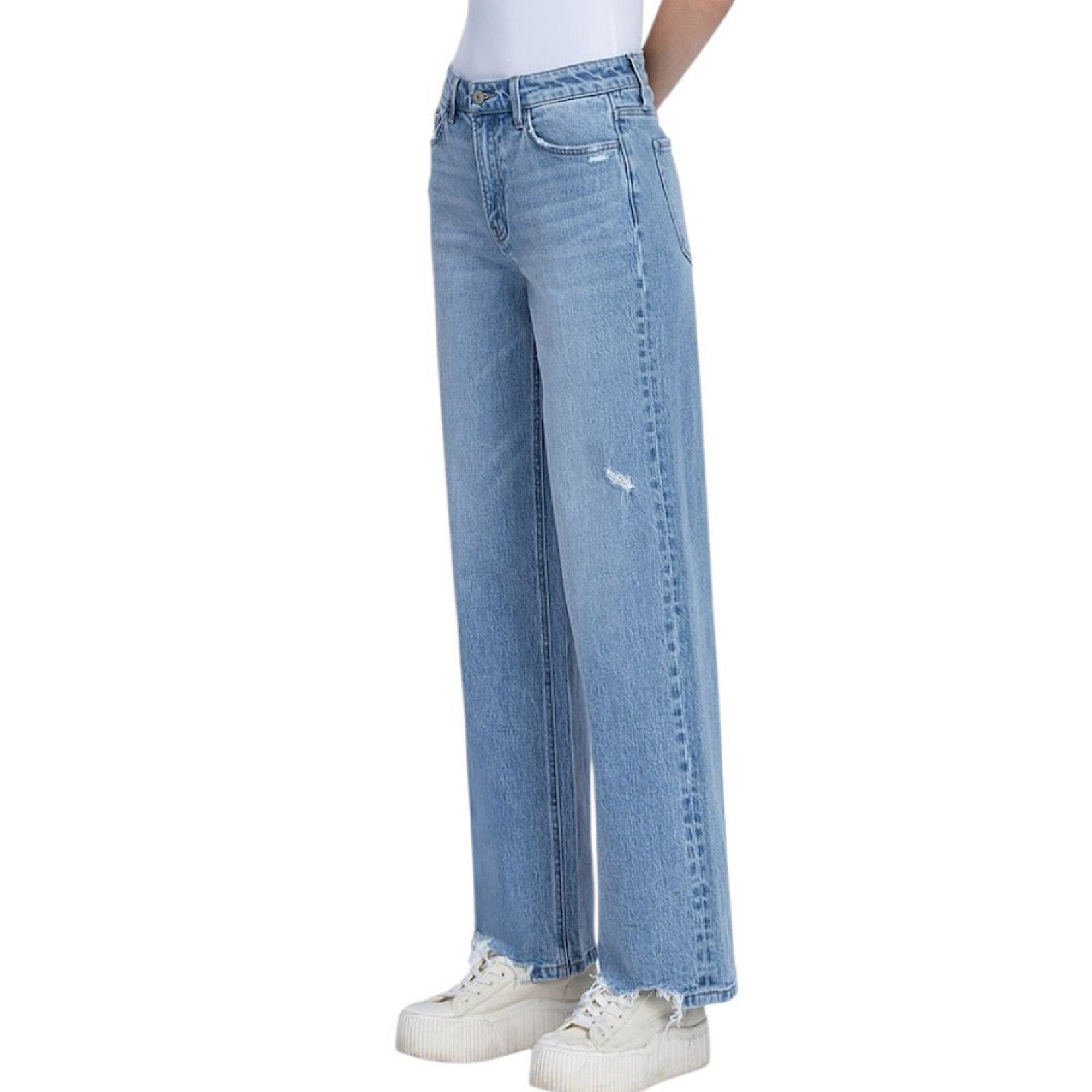 Vervet T7080 Allure High Rise Distressed Hem Wide Leg Jean