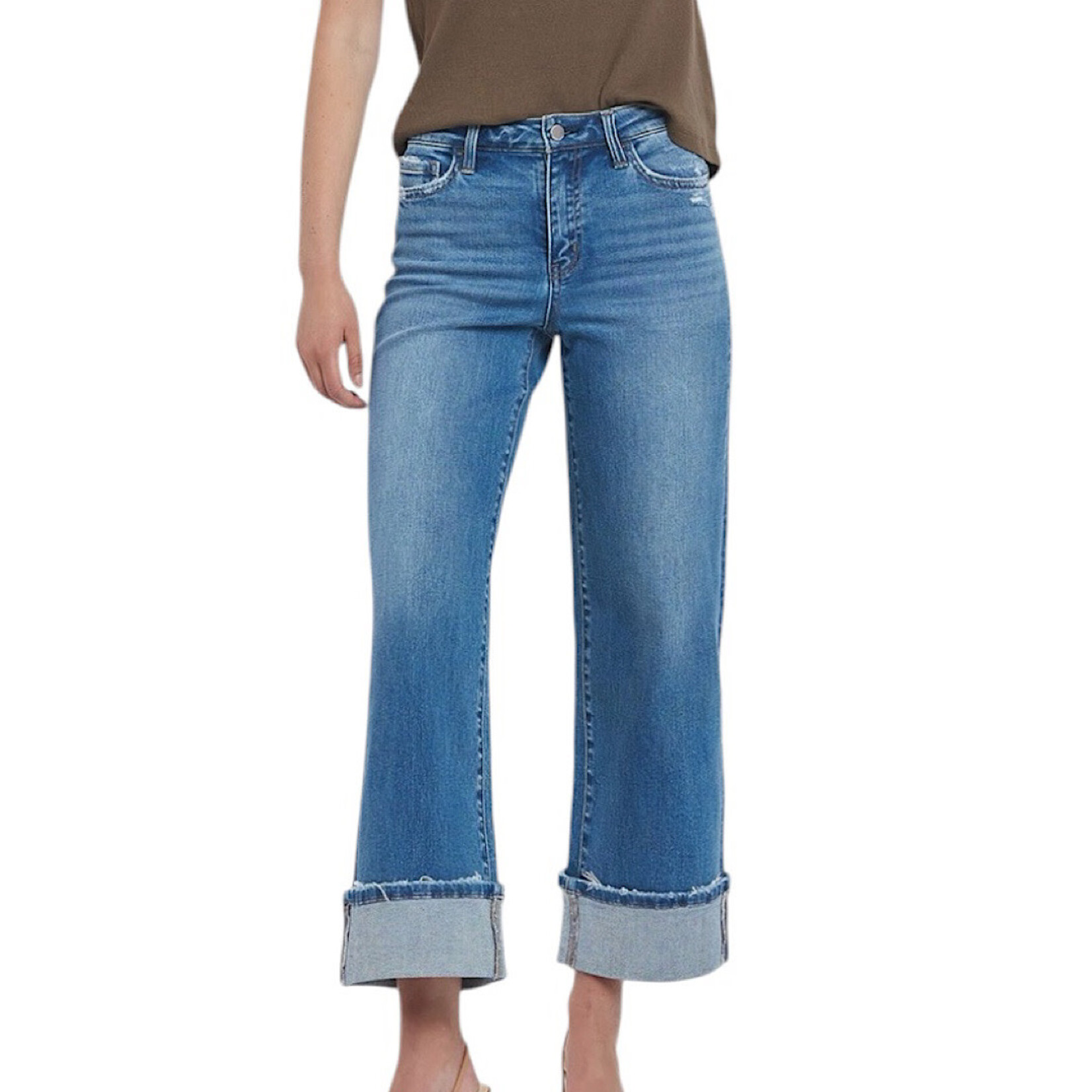 Flying Monkey F5890 High Rise Cuff Wide Leg Jeans