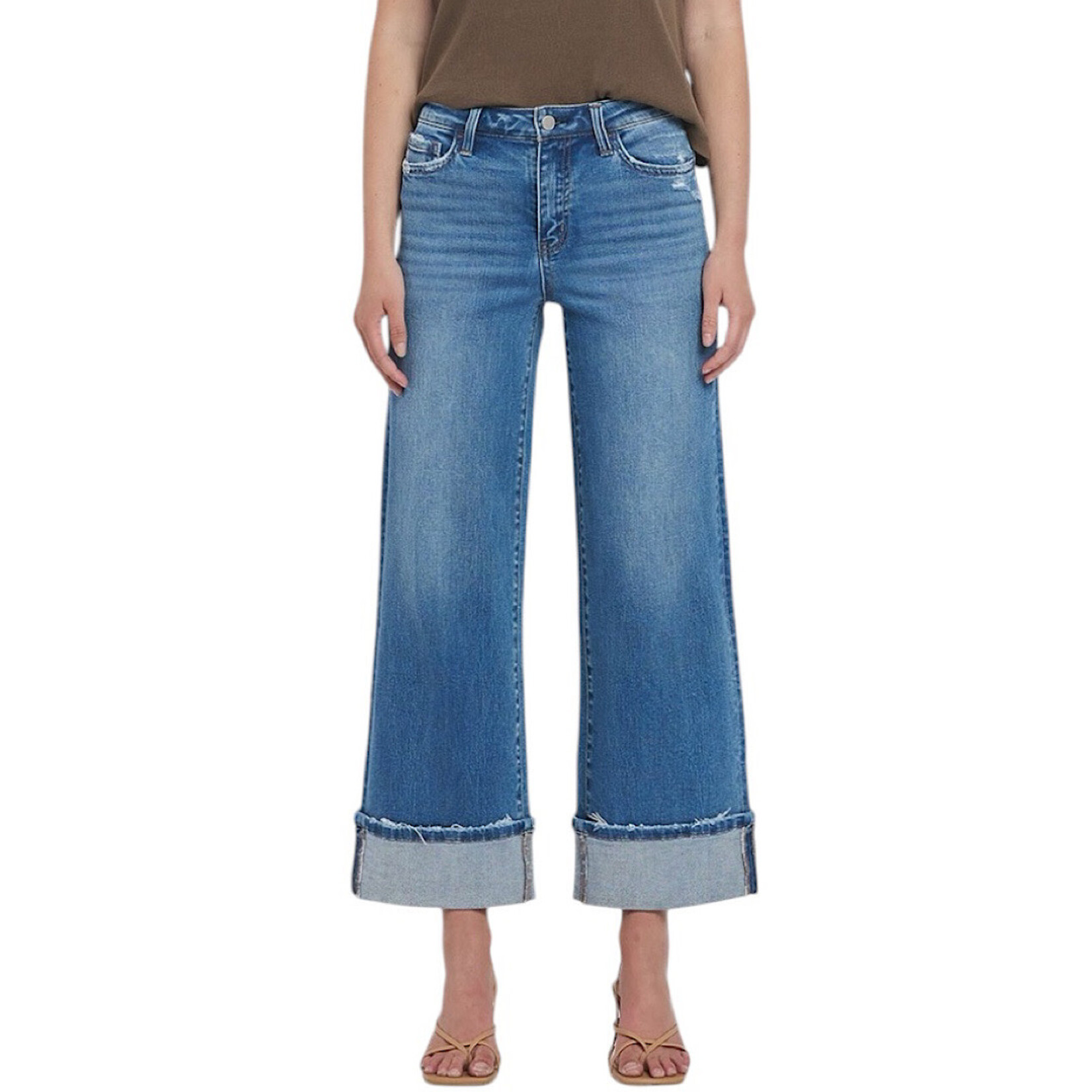 Flying Monkey F5890 High Rise Cuff Wide Leg Jeans