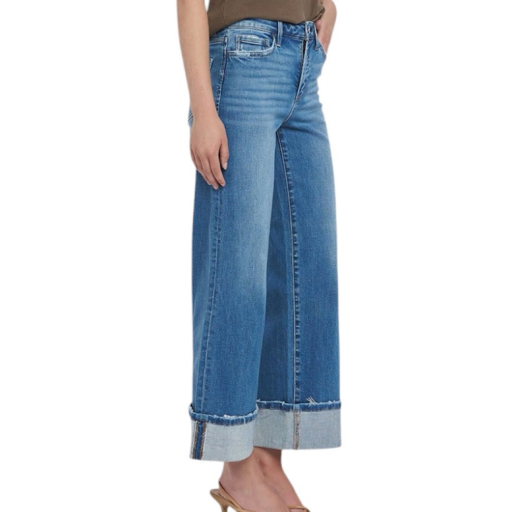 Flying Monkey F5890 High Rise Cuff Wide Leg Jeans