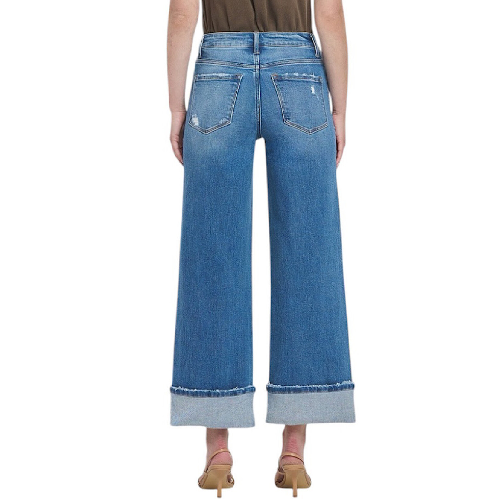 Flying Monkey F5890 High Rise Cuff Wide Leg Jeans