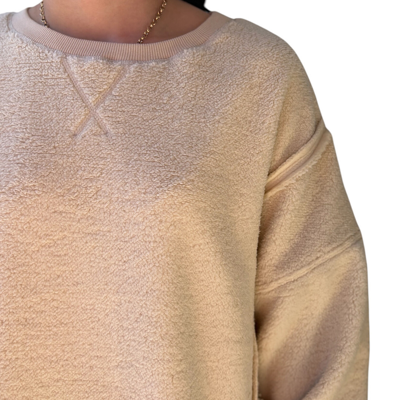 Cream Oversized Casual Solid Fleece Top