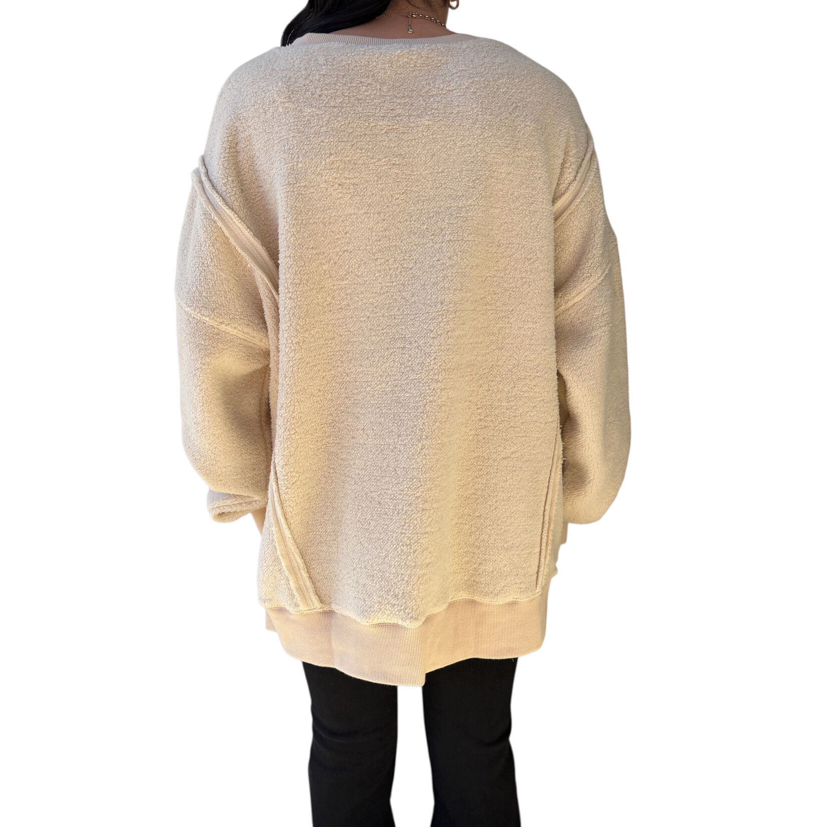 Cream Oversized Casual Solid Fleece Top