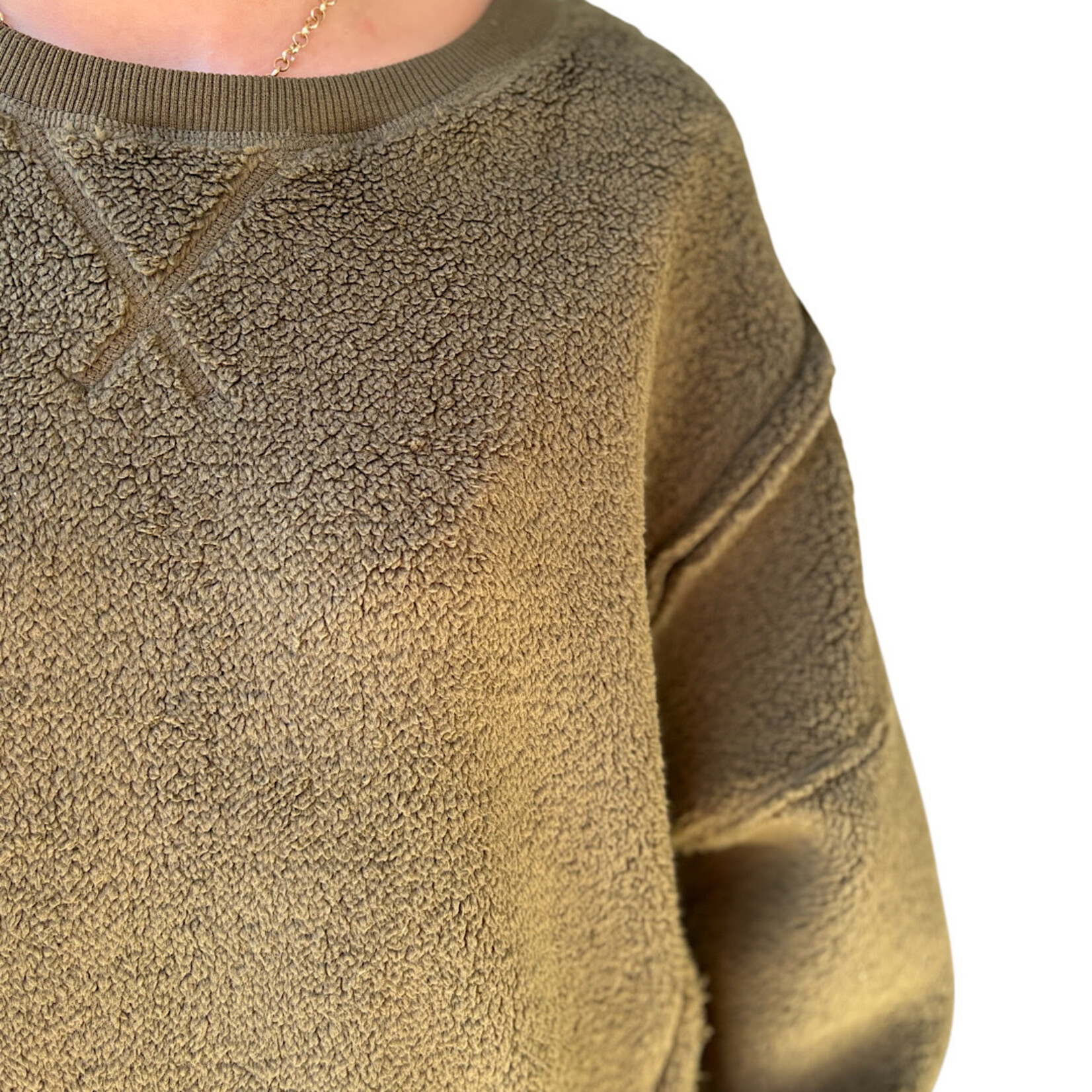 Olive Oversized Casual Solid Fleece Top