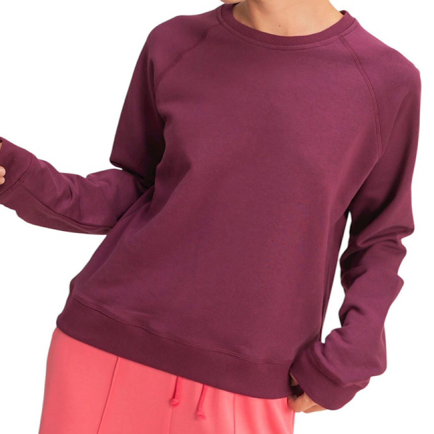 Dark Cherry Crew Neck Raglan Sleeve Sweatshirt
