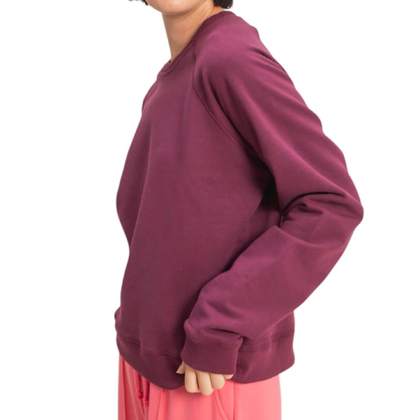 Dark Cherry Crew Neck Raglan Sleeve Sweatshirt