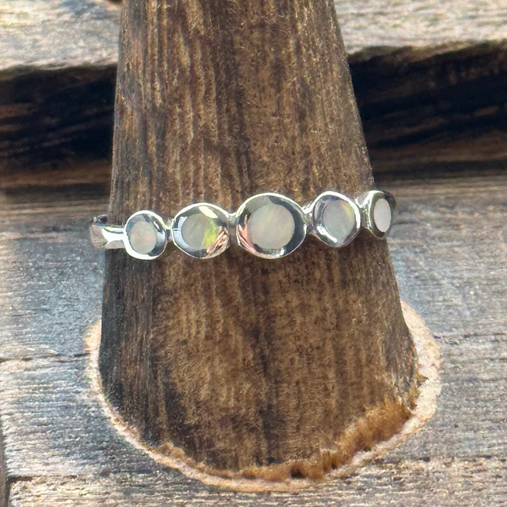 Sterling Silver Ring with Five Opal Stones