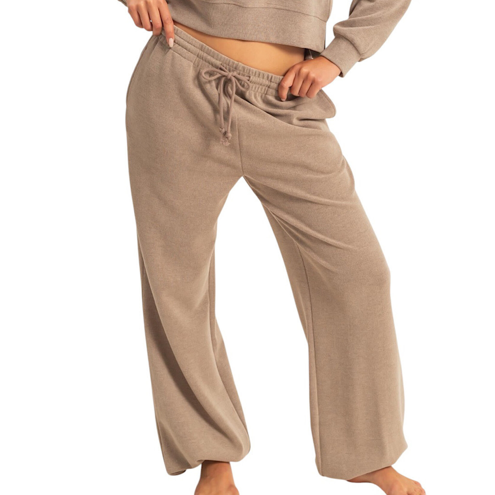 Dusty Mocha Soft Ribbed Drawstring Jogger Pants