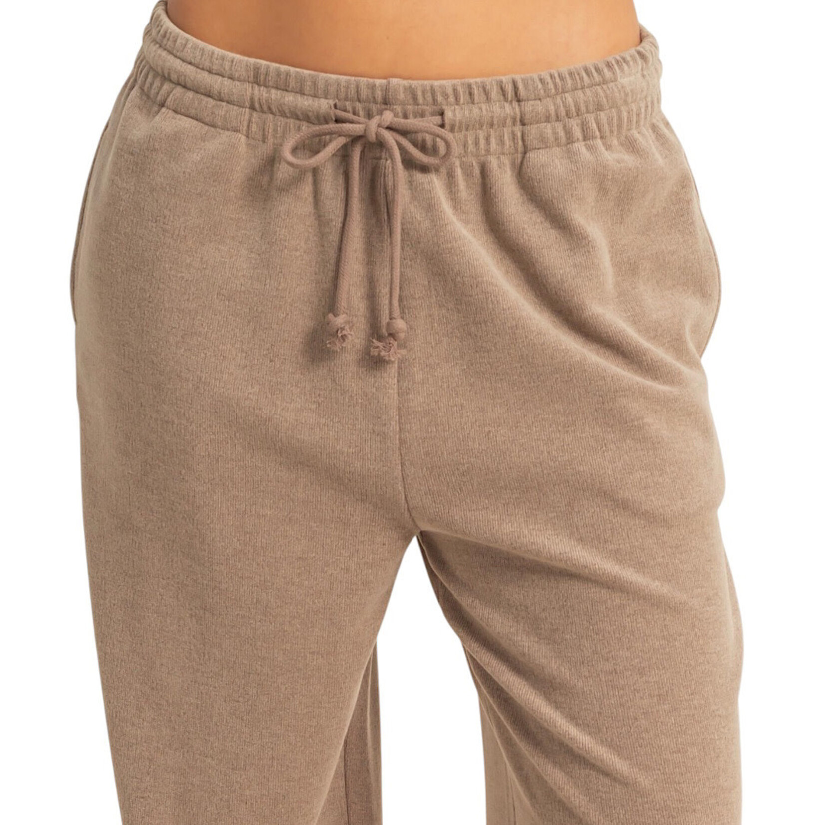 Dusty Mocha Soft Ribbed Drawstring Jogger Pants