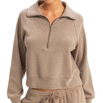 Dusty Mocha Soft Ribbed Half Zip Long Sleeve Sweatshirt