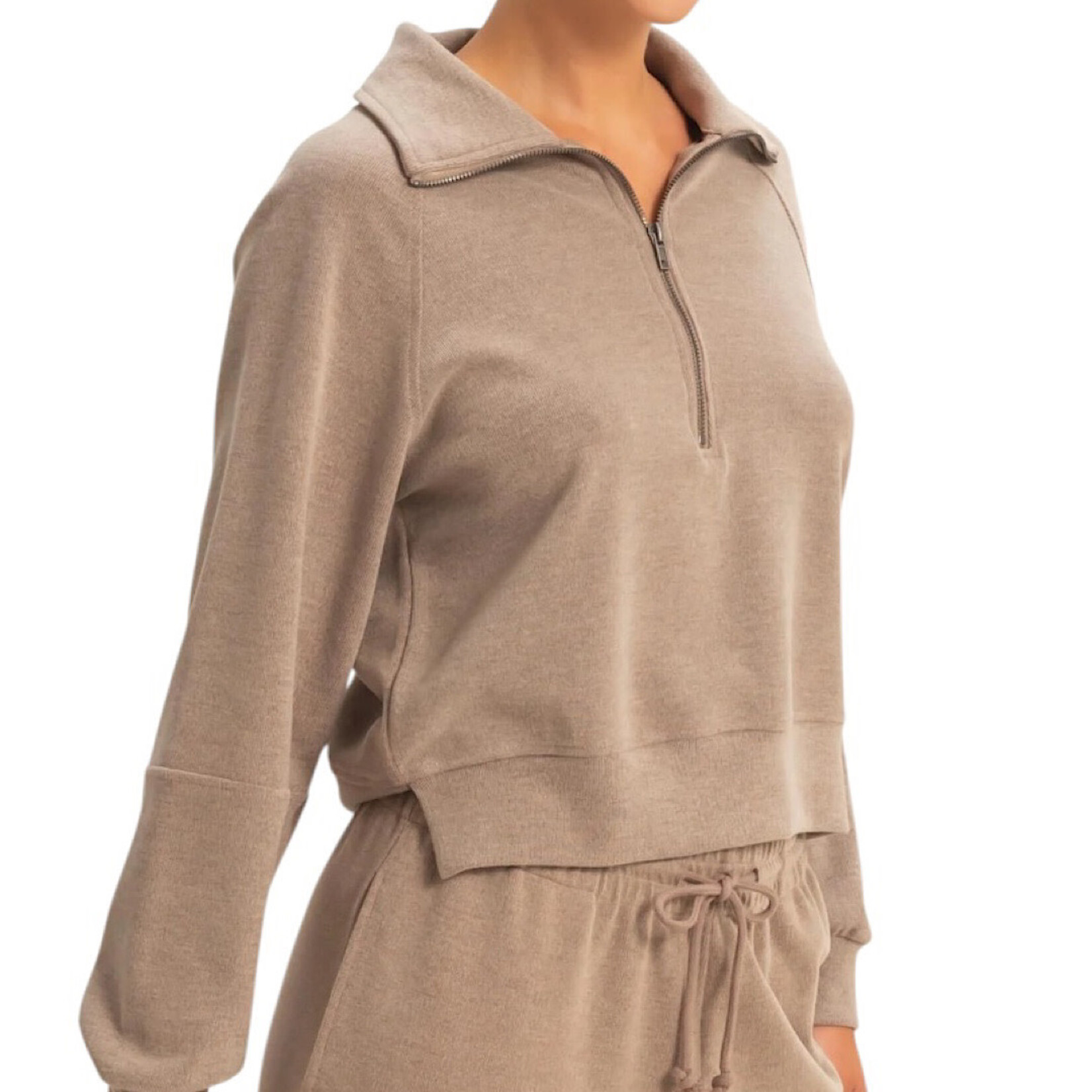 Dusty Mocha Soft Ribbed Half Zip Long Sleeve Sweatshirt
