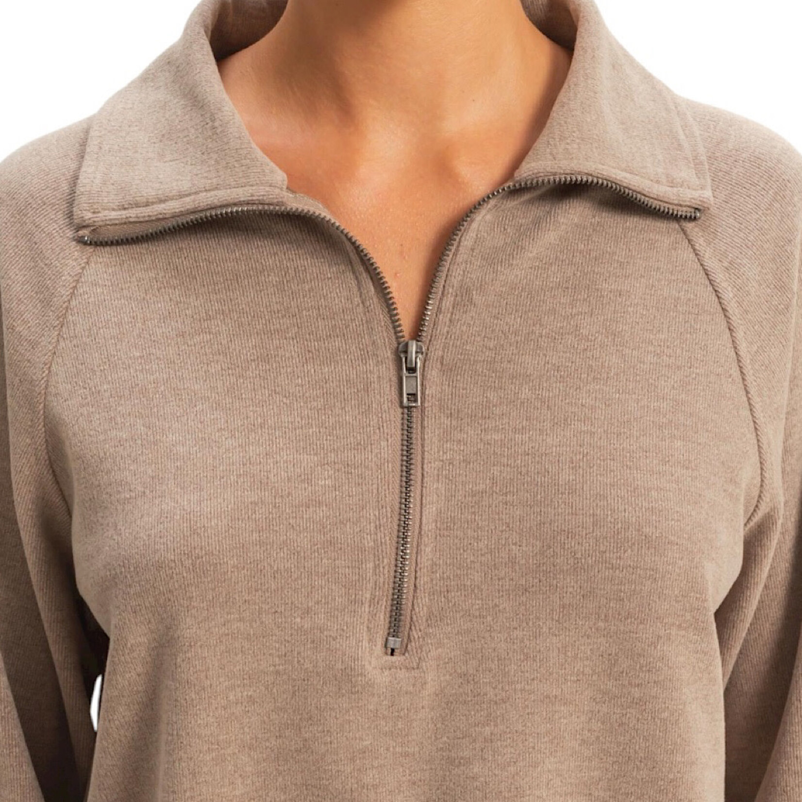Dusty Mocha Soft Ribbed Half Zip Long Sleeve Sweatshirt