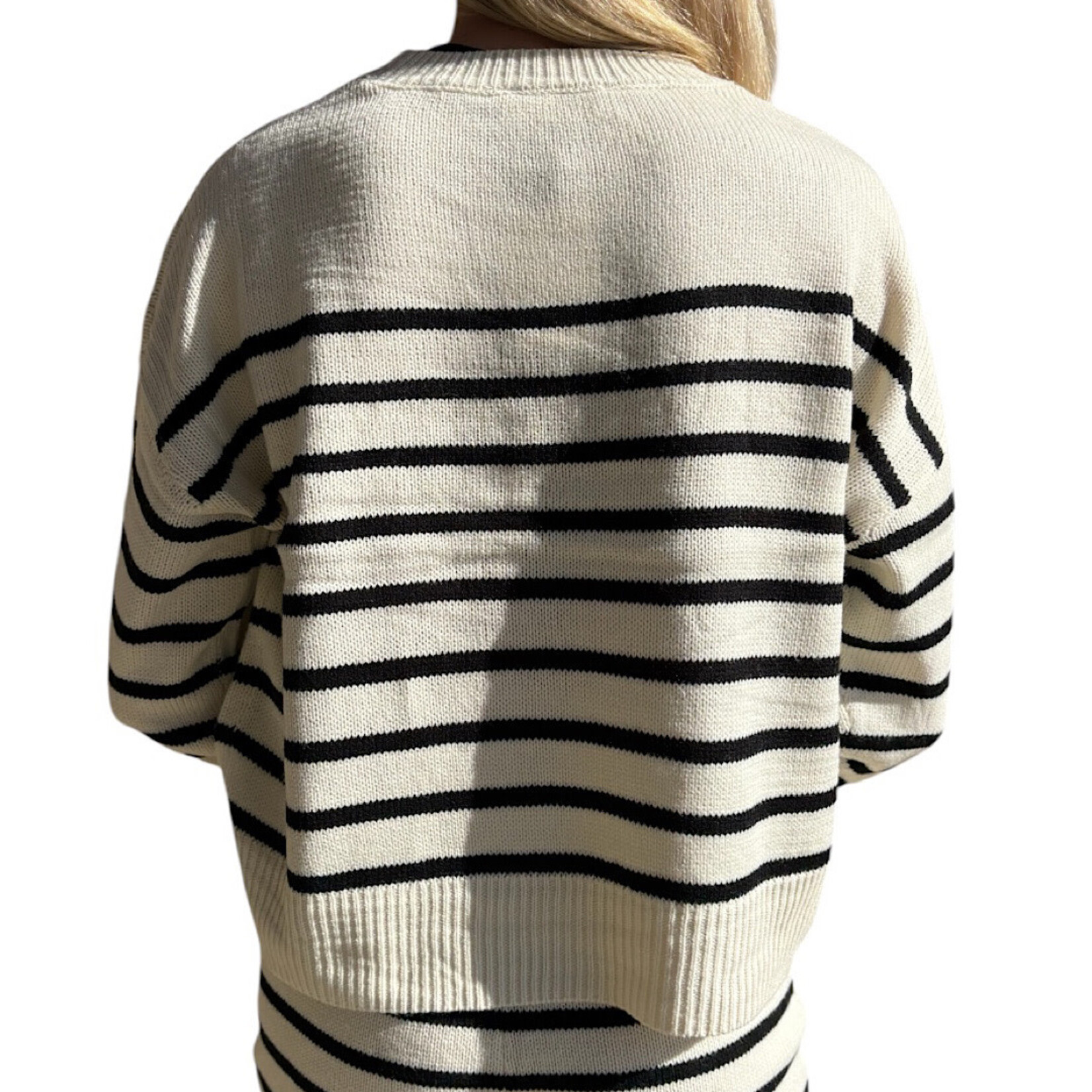 Cream/Black Striped Knit Sweater and Shorts Set