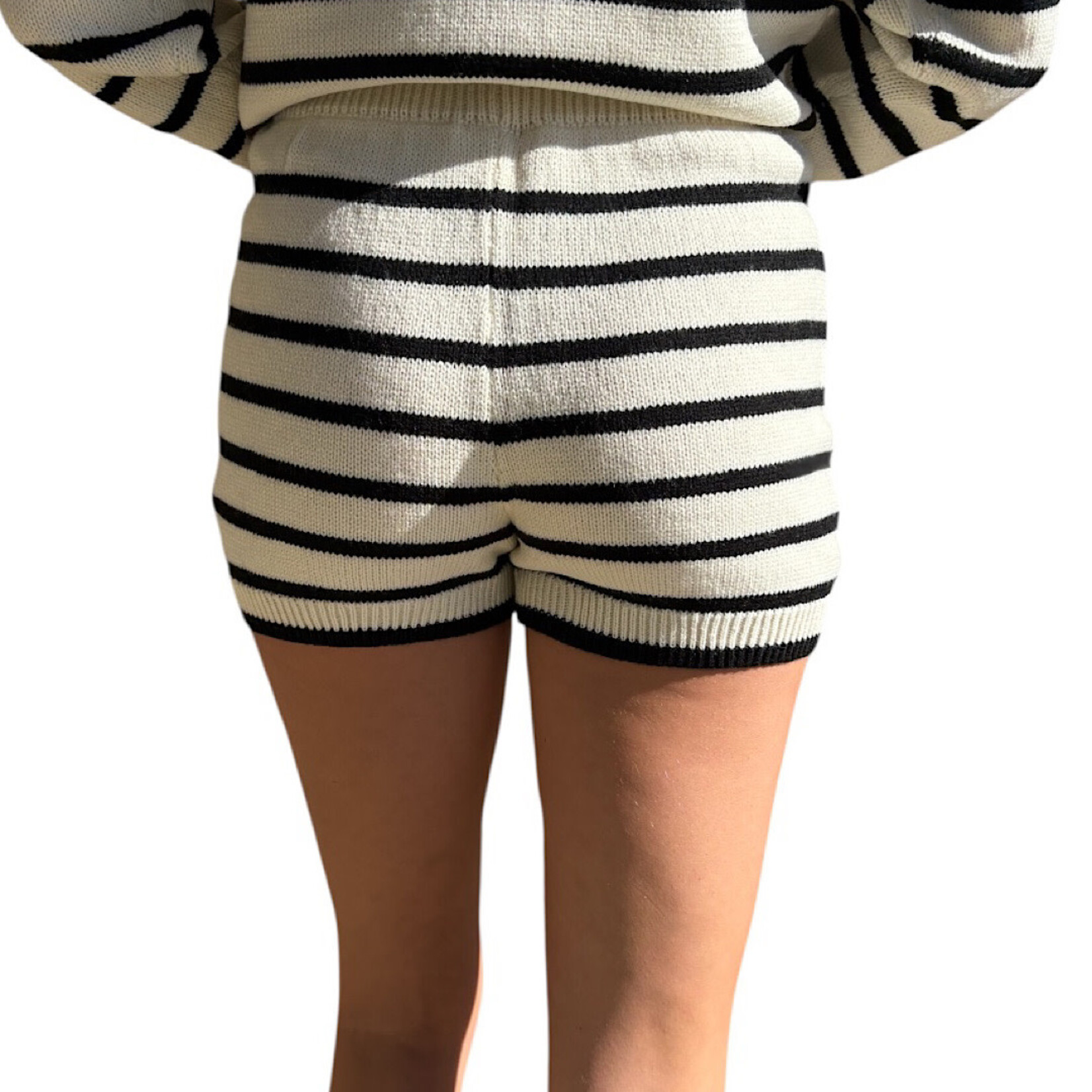 Cream/Black Striped Knit Sweater and Shorts Set