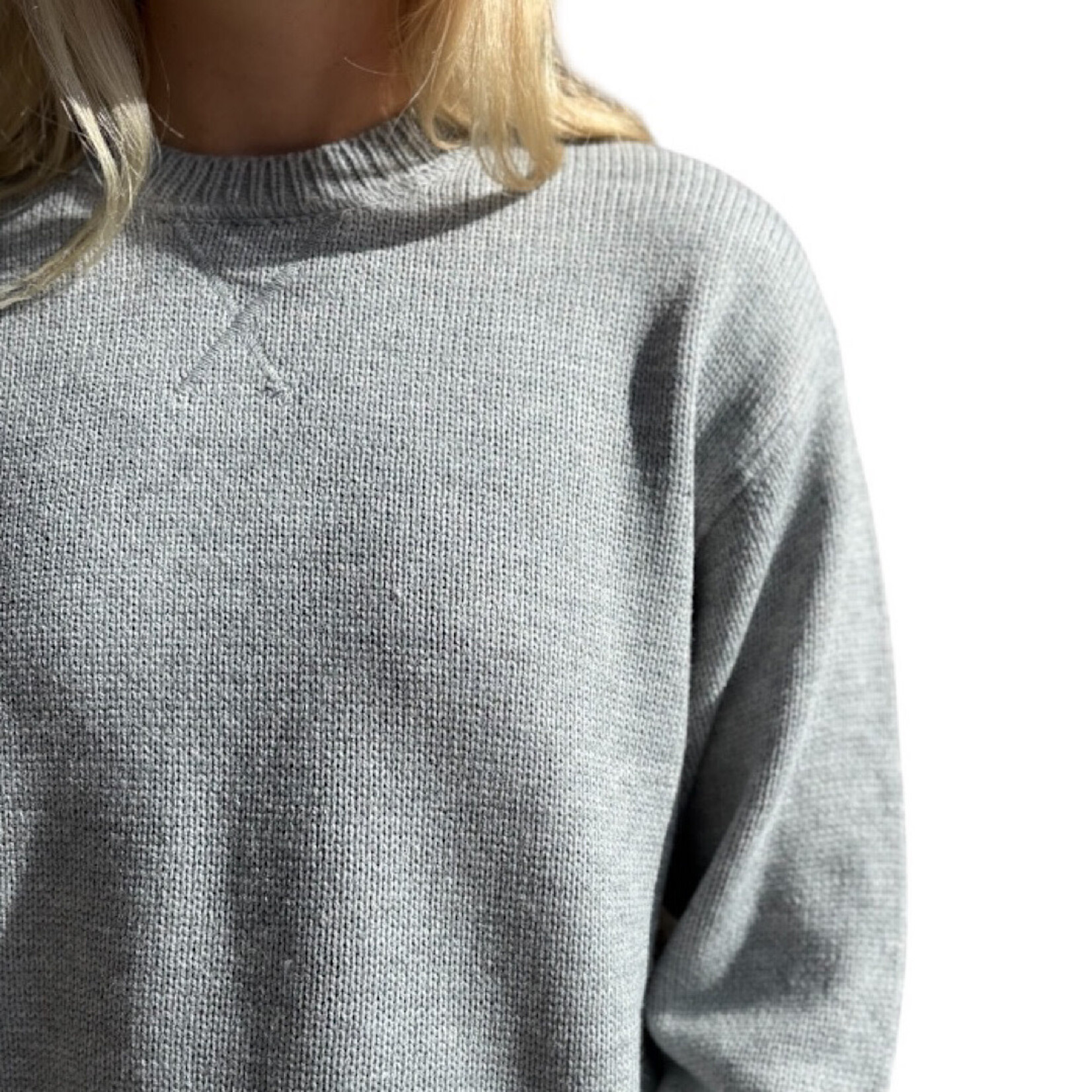 Heather Gray Knitted Crew Neck Sweater