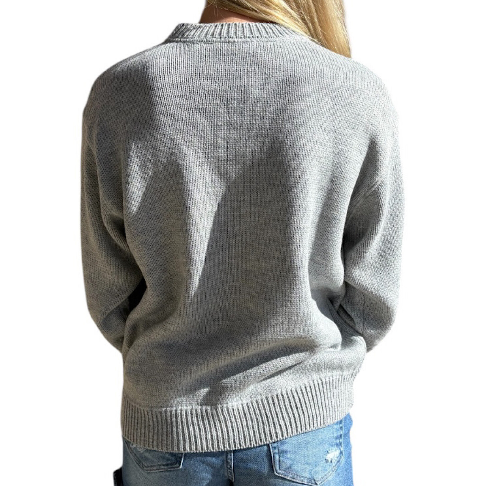 Heather Gray Knitted Crew Neck Sweater