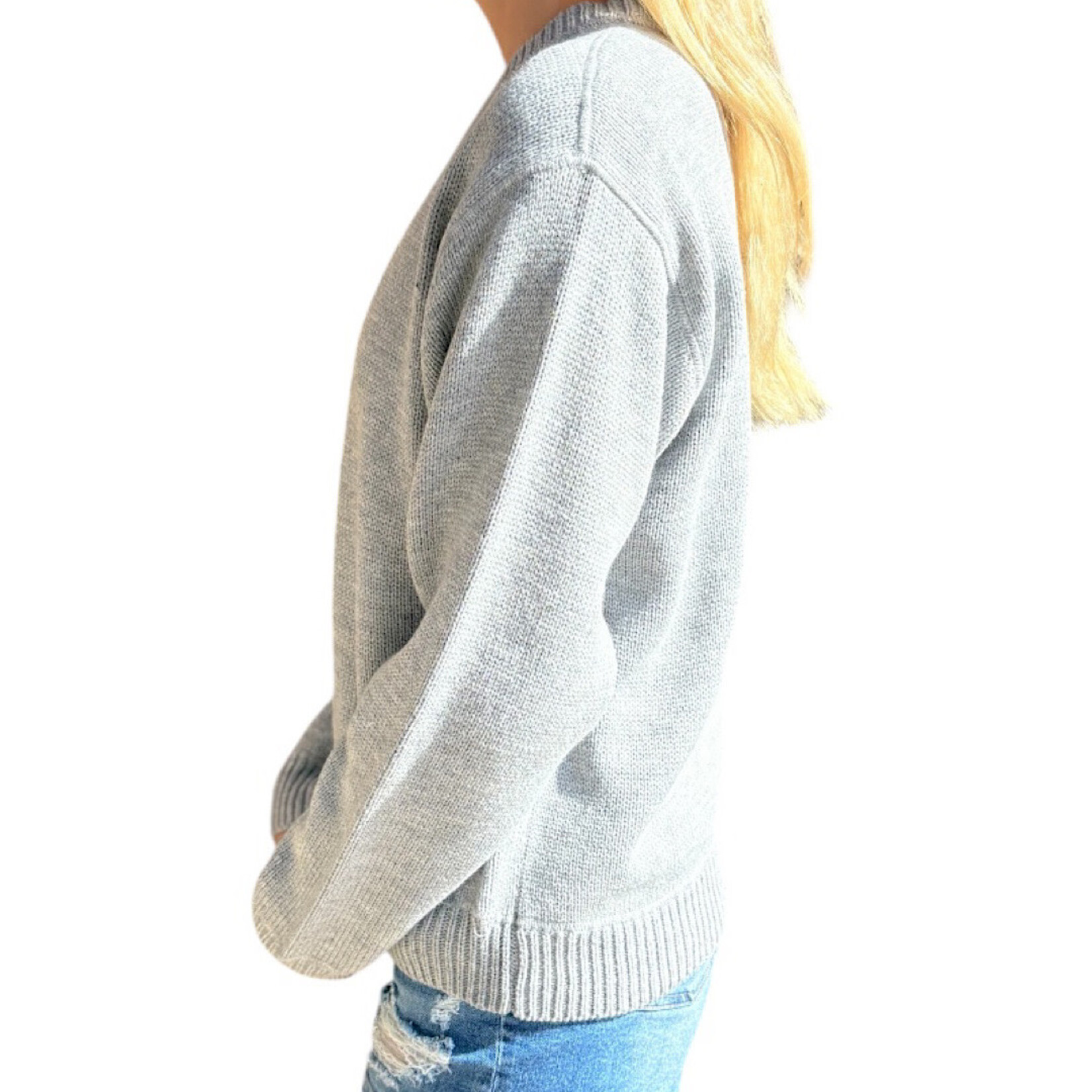 Heather Gray Knitted Crew Neck Sweater