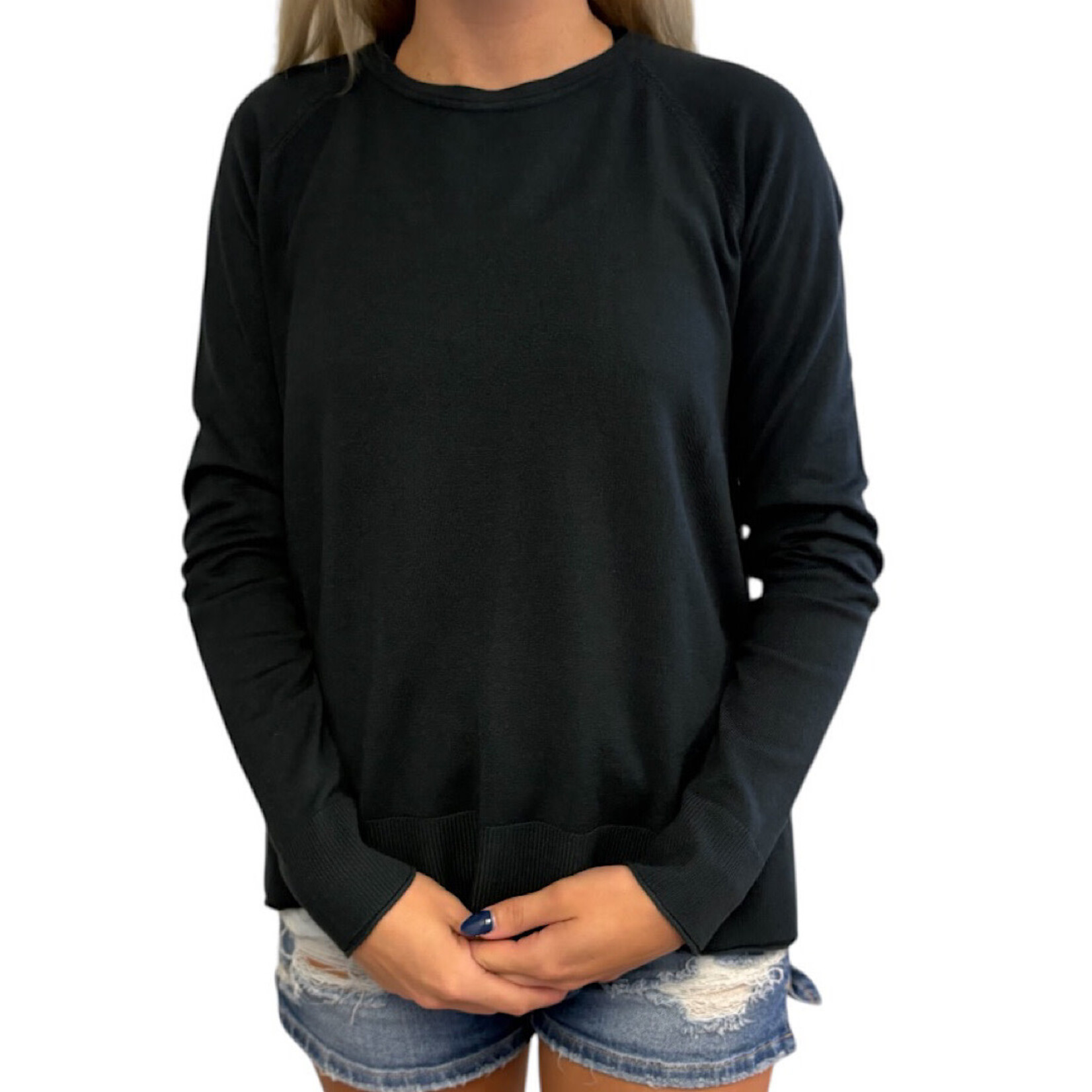 Dark Teal Lightweight Round Neck Sweater with Side Slits