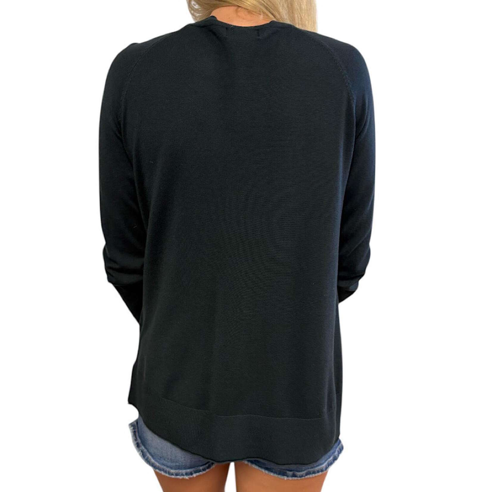 Dark Teal Lightweight Round Neck Sweater with Side Slits