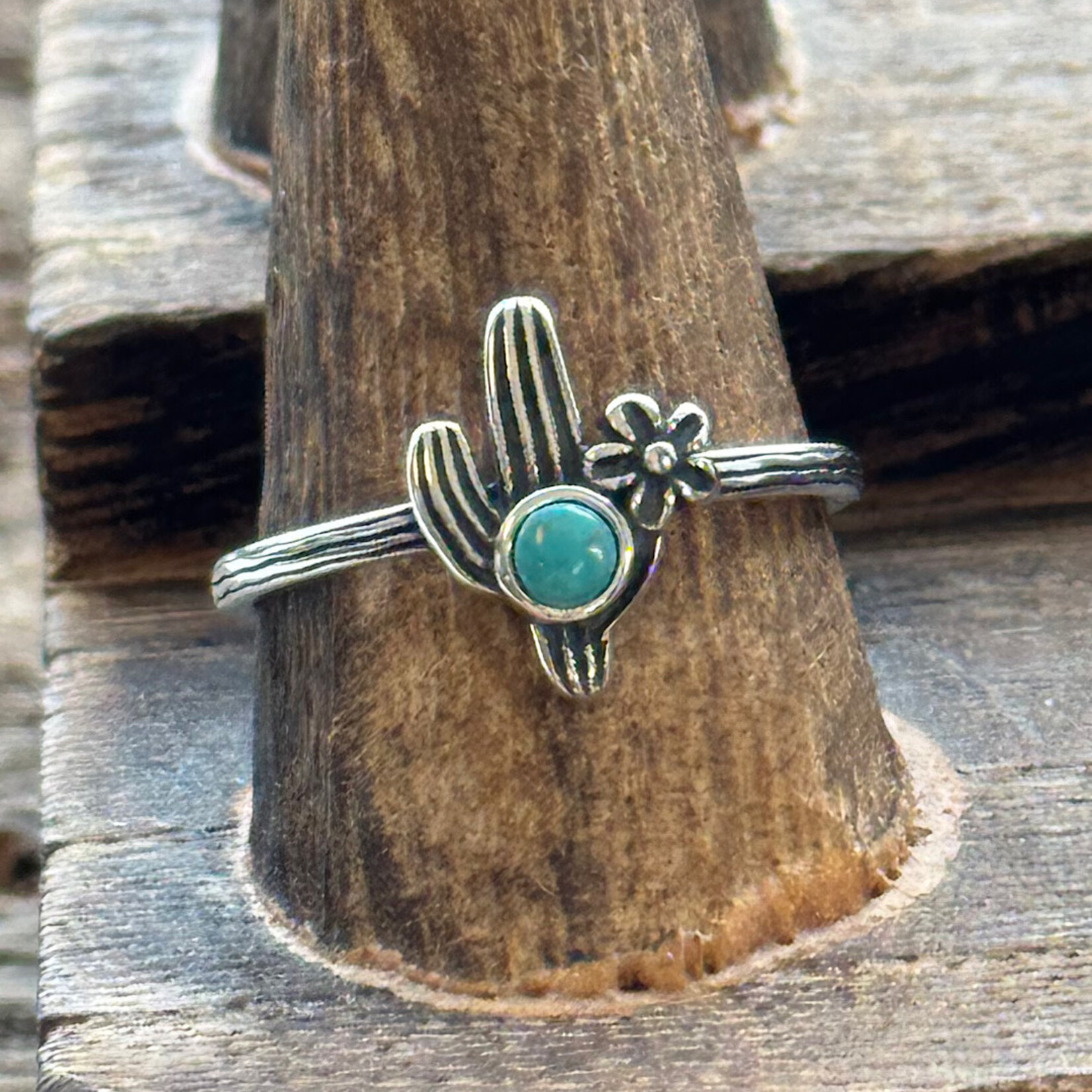 Sterling Silver Cactus Flower Turq Stone Ring