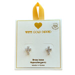Yellow Ribbon White Gold Dipped CZ Cross Earring